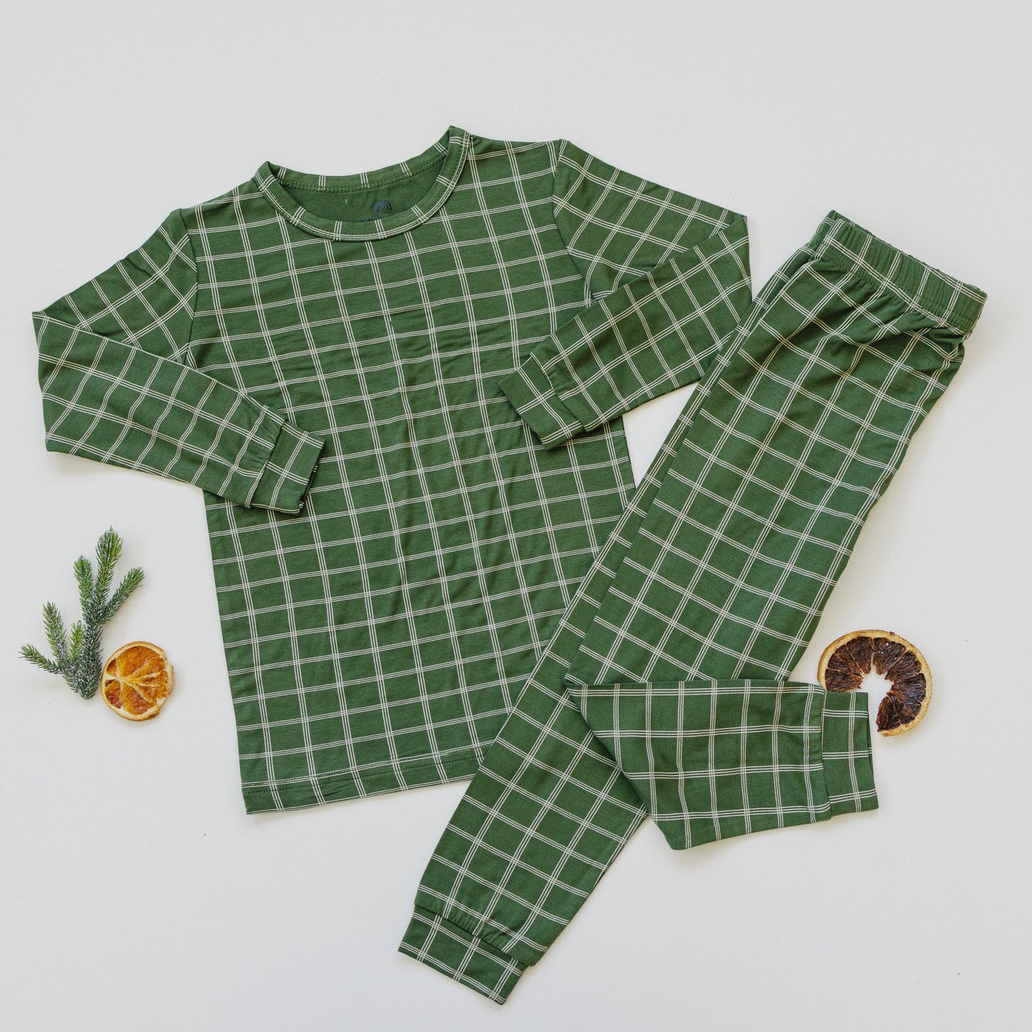 Christmas Green Plaid 2pc Bamboo Pajamas Toddler Kids Baby