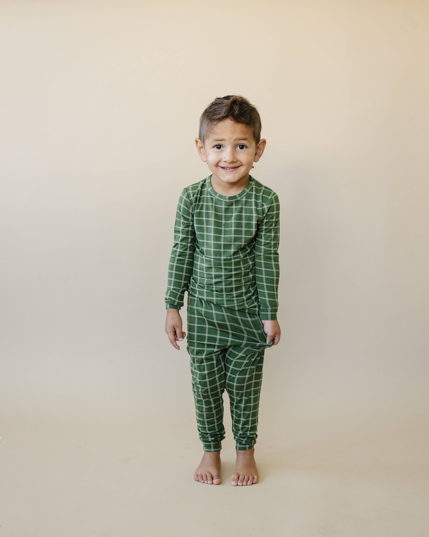 Christmas Green Plaid 2pc Bamboo Pajamas Toddler Kids Baby