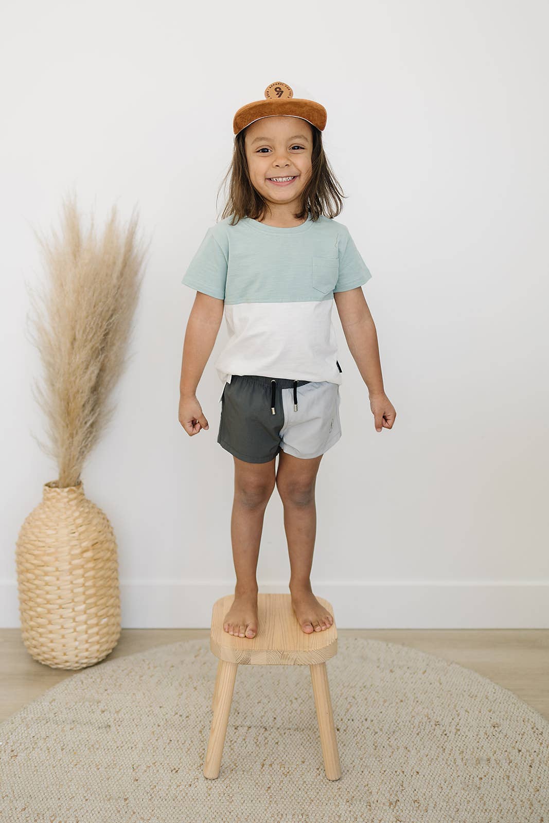Swim Trunks - Gray Color Block, Kids Board Shorts, Toddler